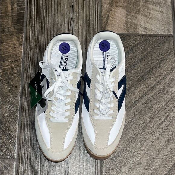 Tretorn White and Blue Retro Sneakers with leather & Suede Accents - Picture 2 of 5